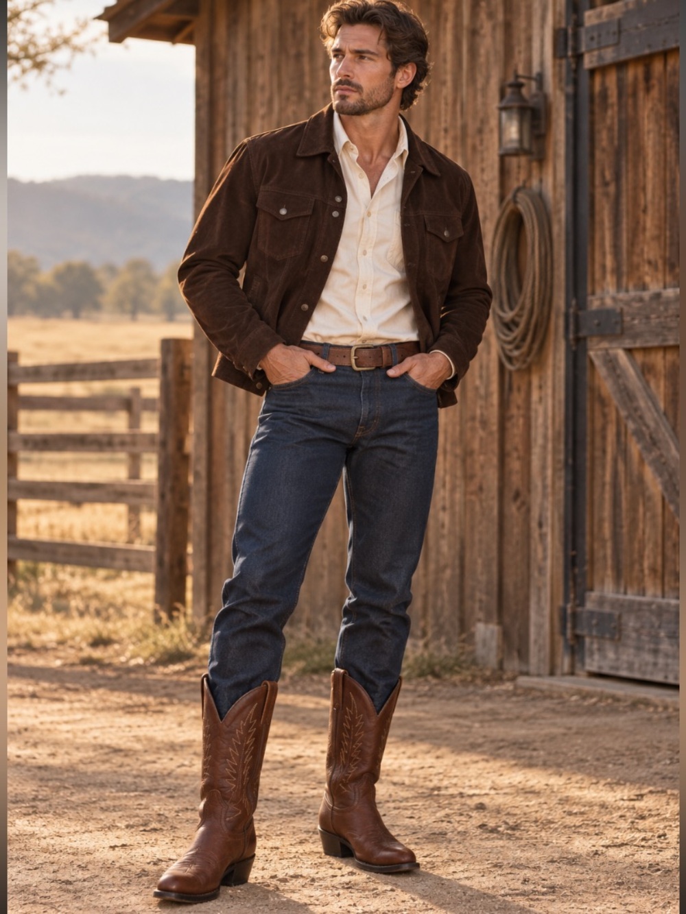 *Boulet - brown leather cowboy boots - stitched leather soles